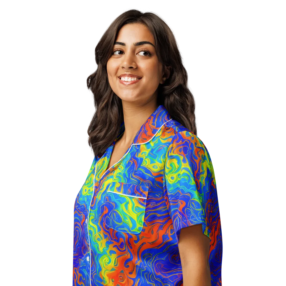 Blue Heatwave on Women's Short Sleeve Pajama Top — Left Front