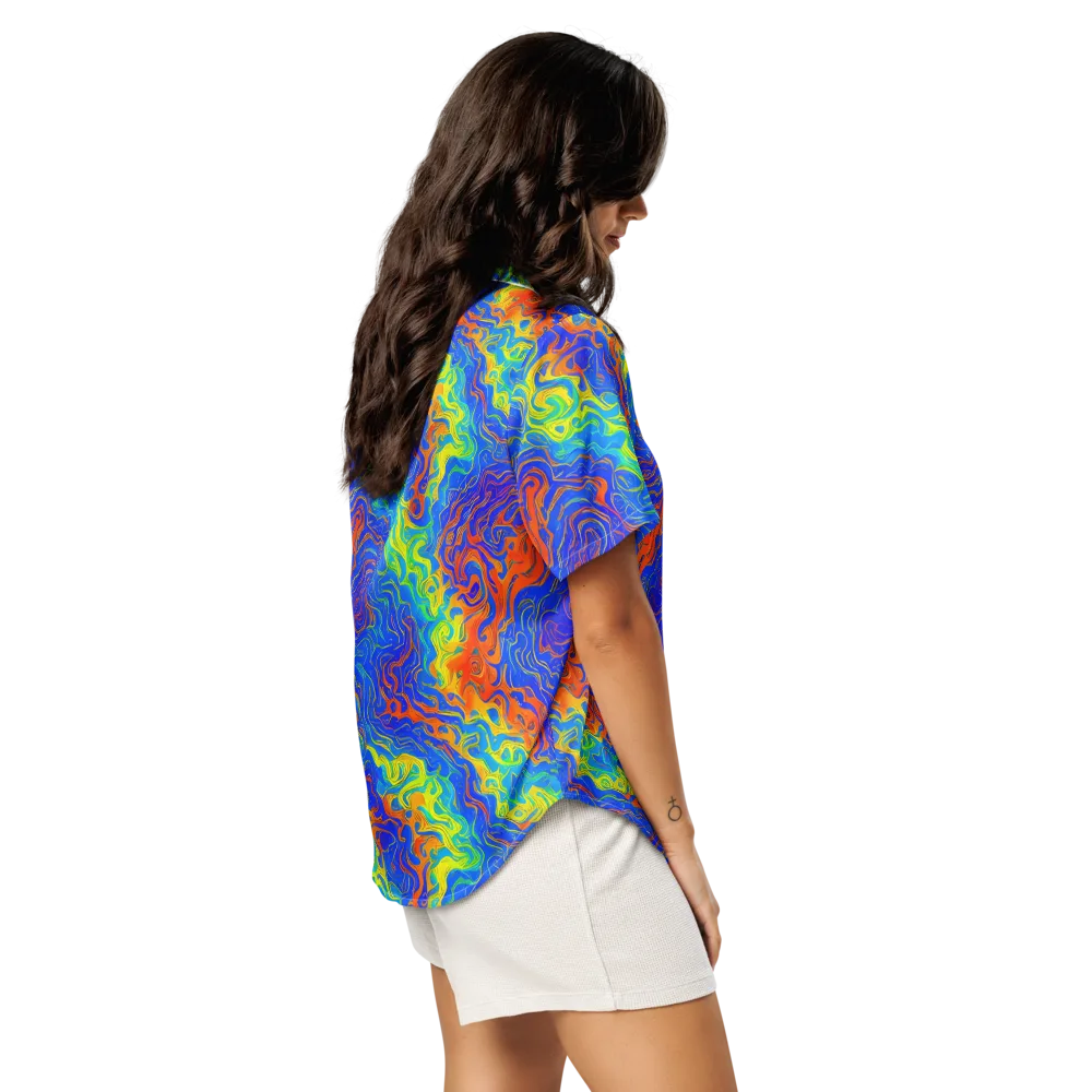 Blue Heatwave on Women's Short Sleeve Pajama Top — Right Back
