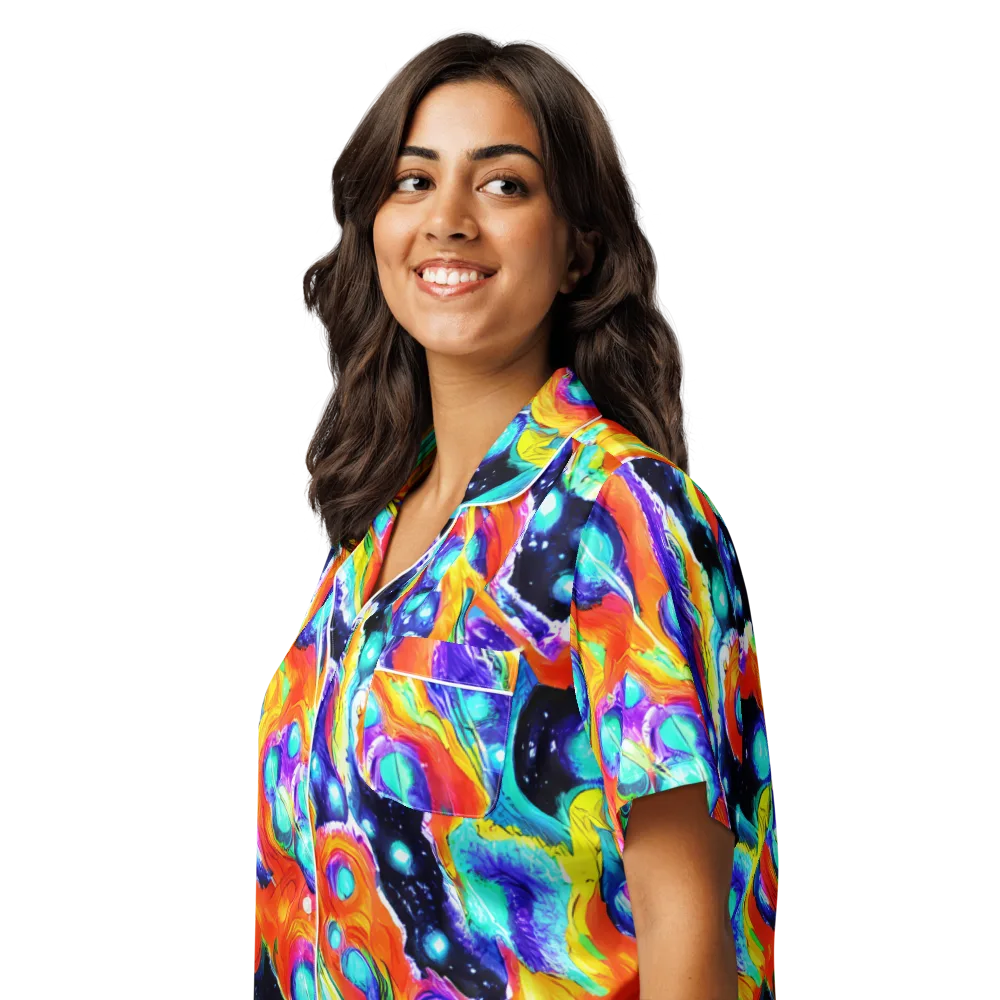 Astral Lava on Women's Short Sleeve Pajama Top — Left Front