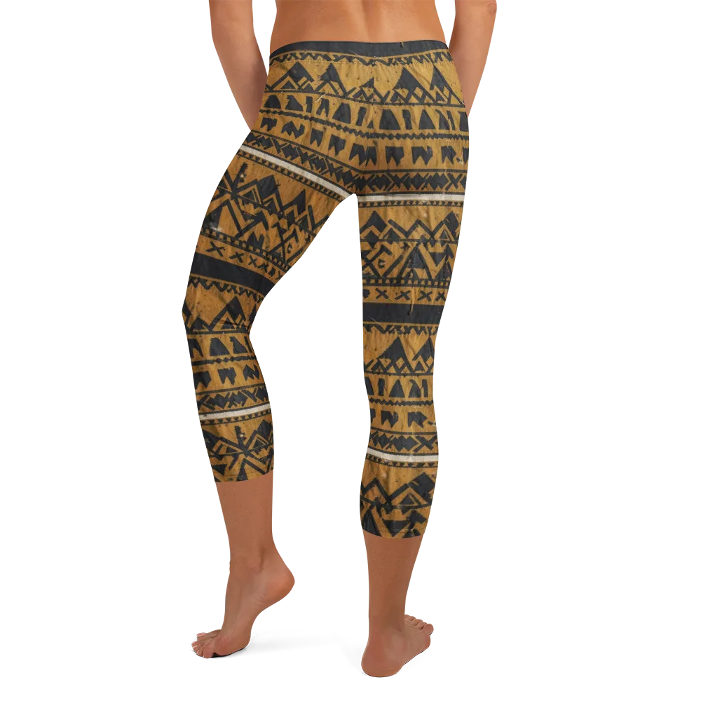 Ochre Glyph on Capri Leggings — Back