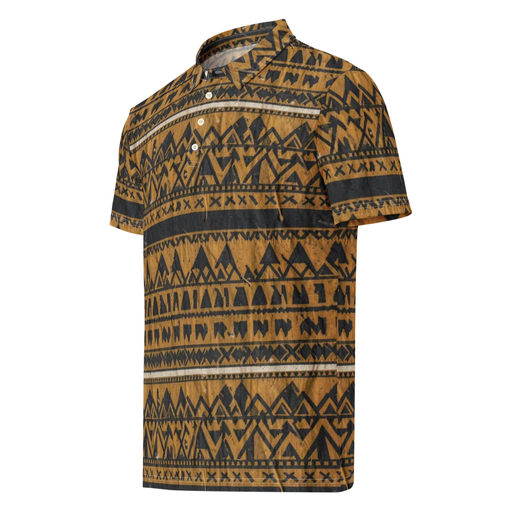 Ochre Glyph on Men's Slim Fit Polo Shirt — Left Front