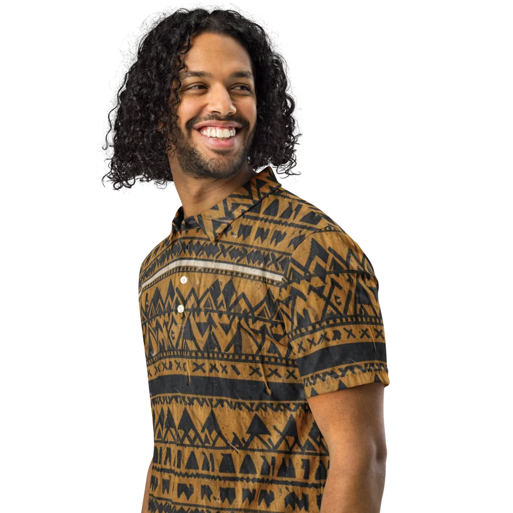 Ochre Glyph on Men's Slim Fit Polo Shirt — Left Front