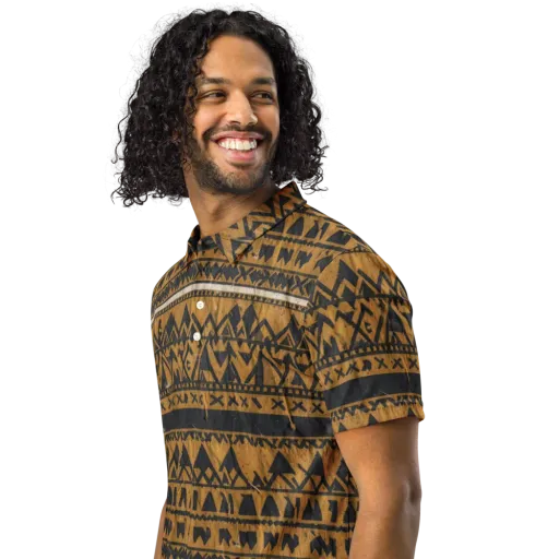 Ochre Glyph on a Men's Slim Fit Polo Shirt