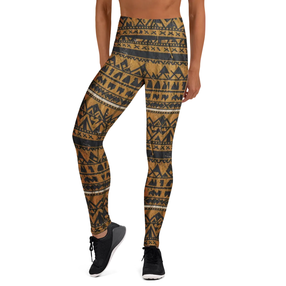 Ochre Glyph on Yoga Leggings — Front