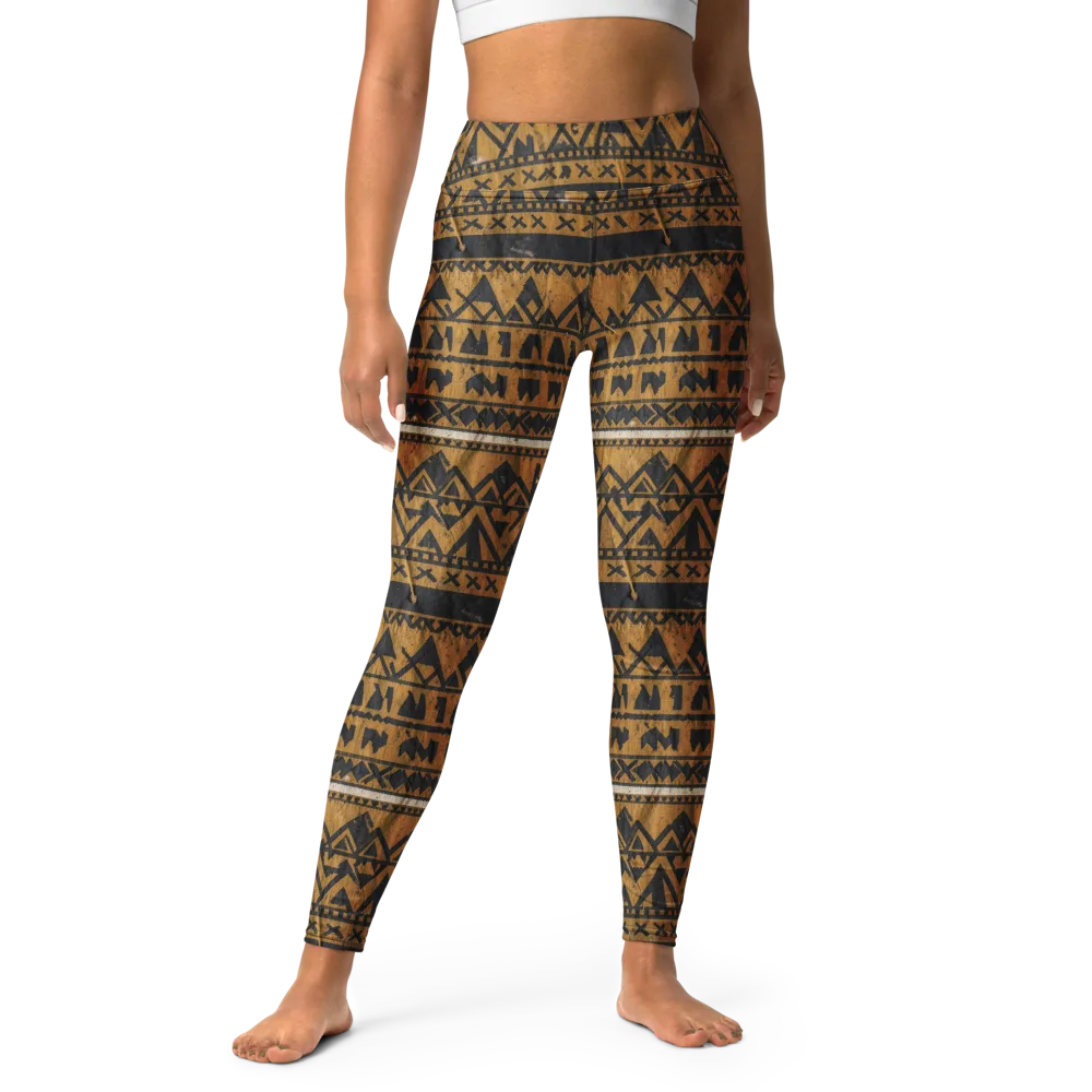 Ochre Glyph on Yoga Leggings — Front