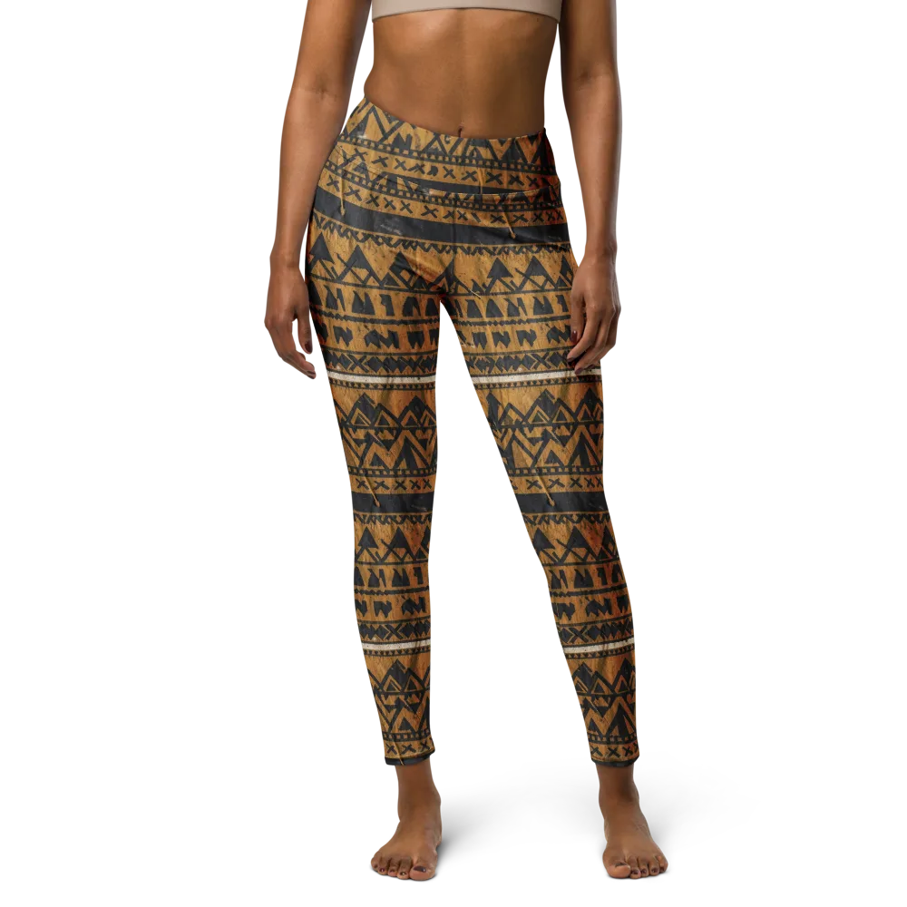 Ochre Glyph on Yoga Leggings — Front