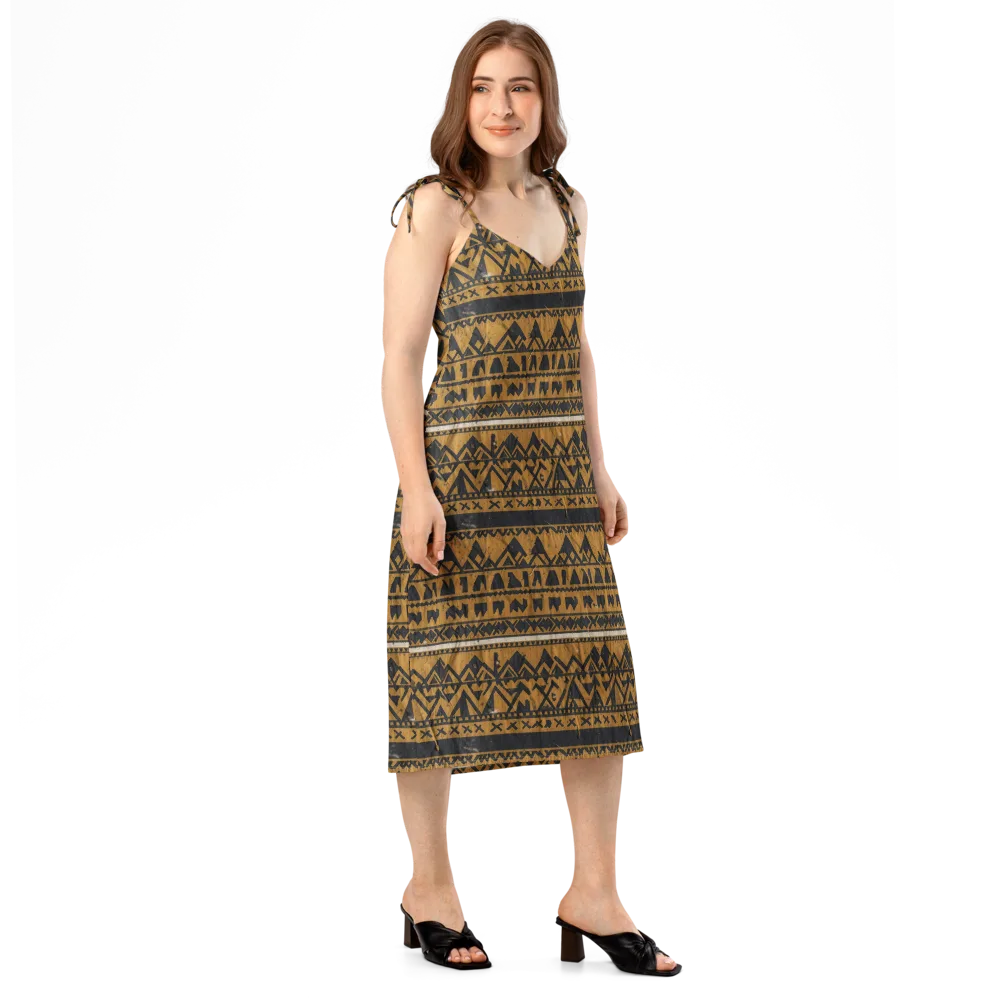 Ochre Glyph on Slip Dress — Right Front