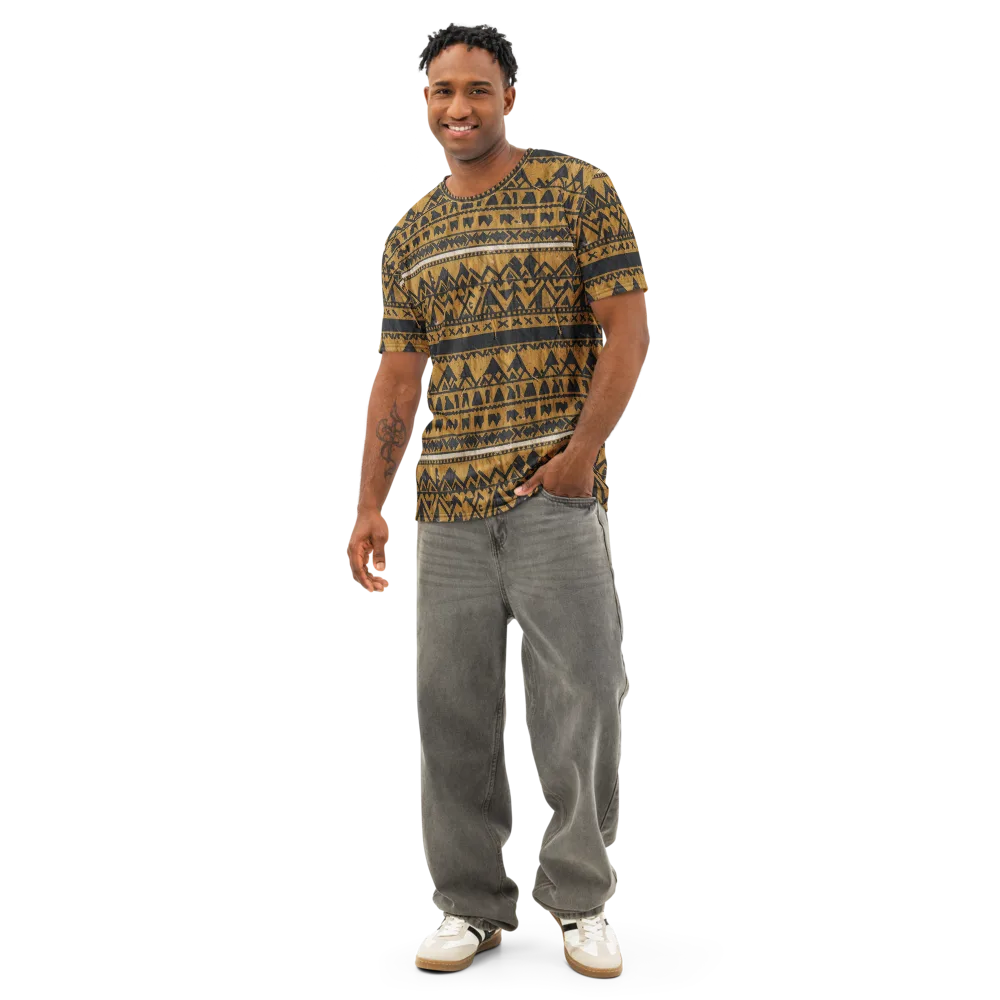 Ochre Glyph on Men's Cotton Crew Neck T-Shirt — Front