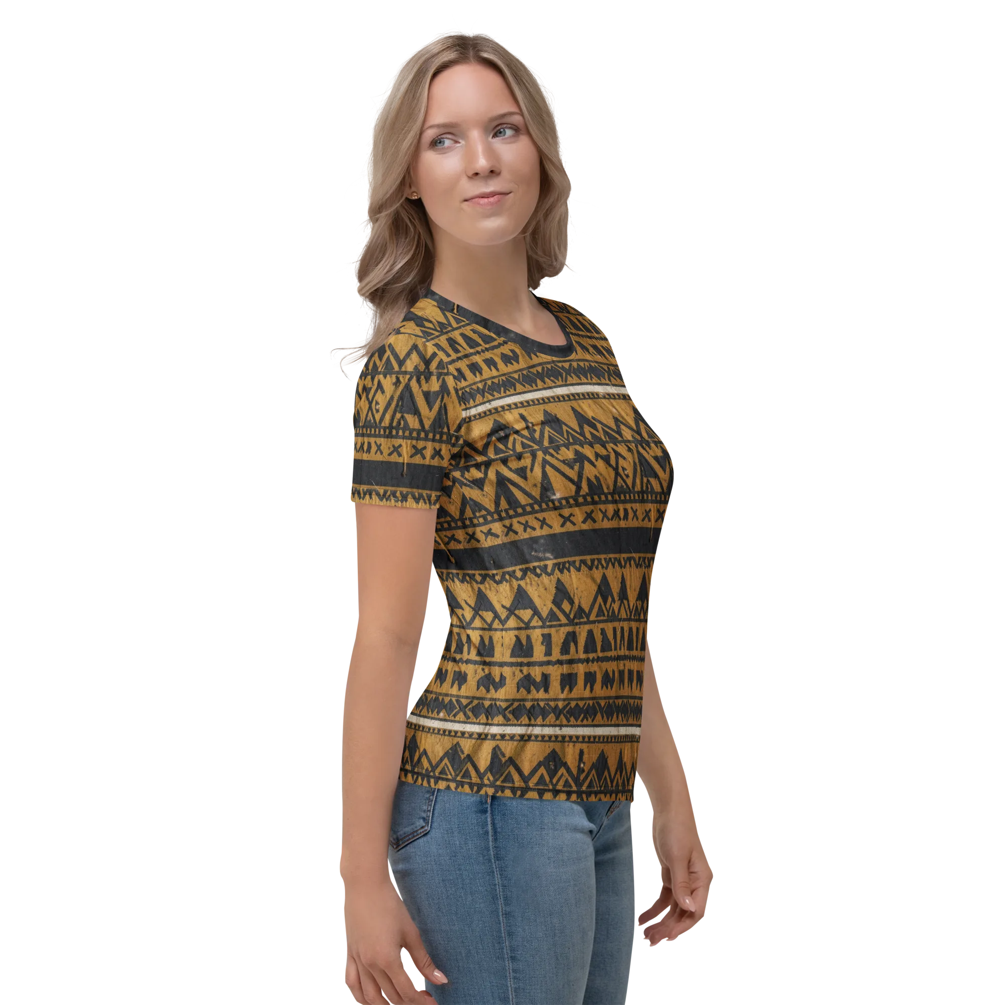 Ochre Glyph on Women's Crew Neck T-Shirt — Right