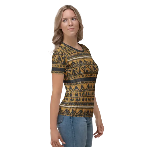 Ochre Glyph on a Women's Crew Neck T-Shirt