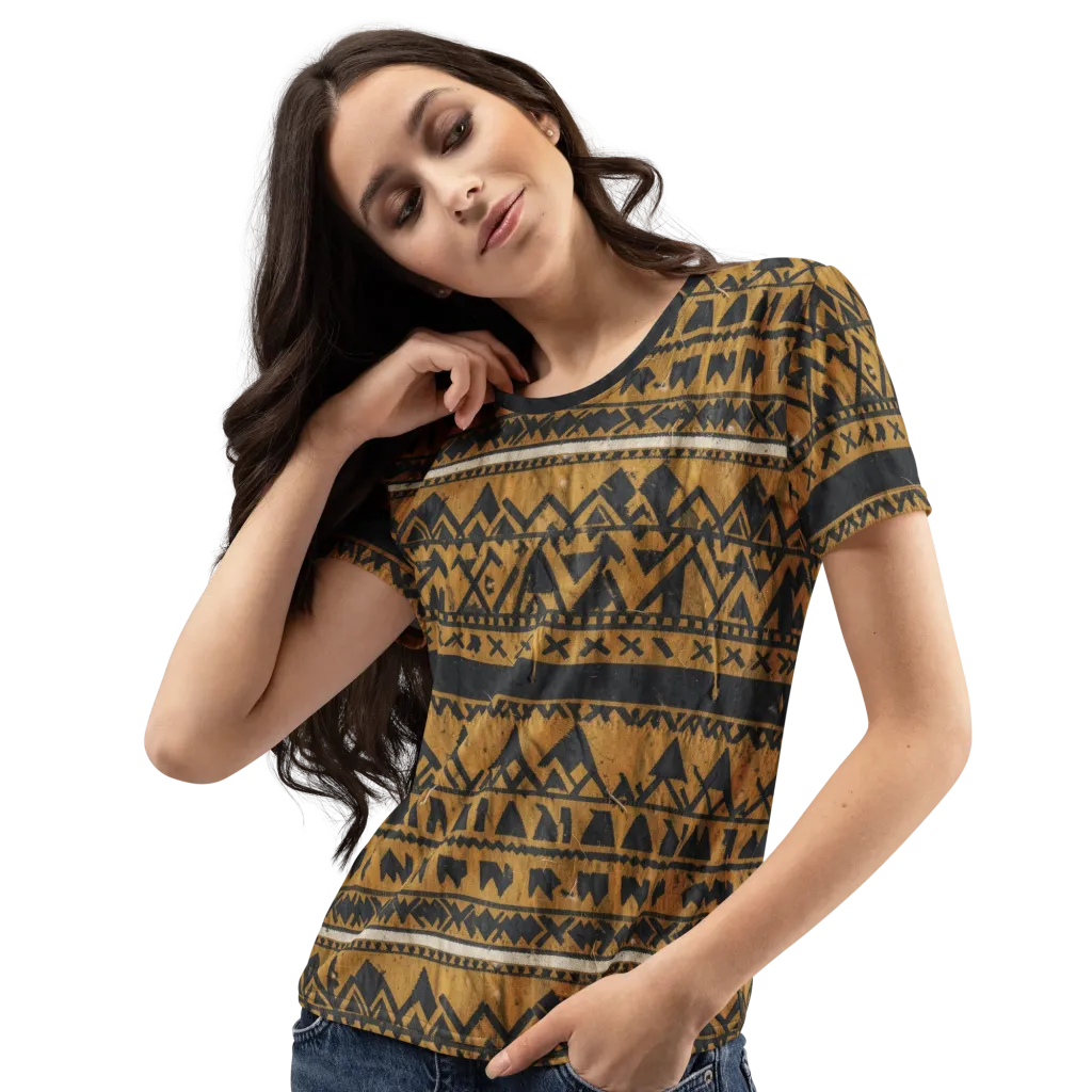 Ochre Glyph on Women's Crew Neck T-Shirt — Left Front