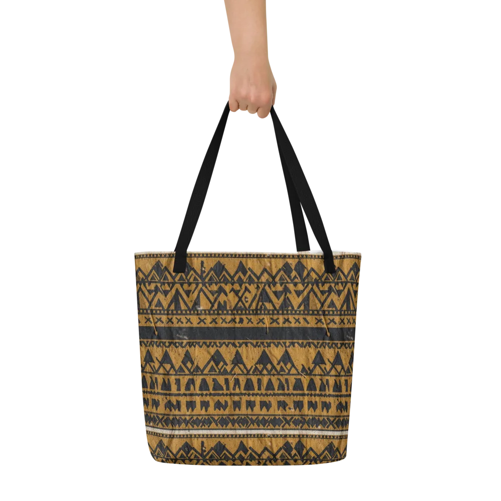 Ochre Glyph on Large Tote Bag W/ Pocket — Front