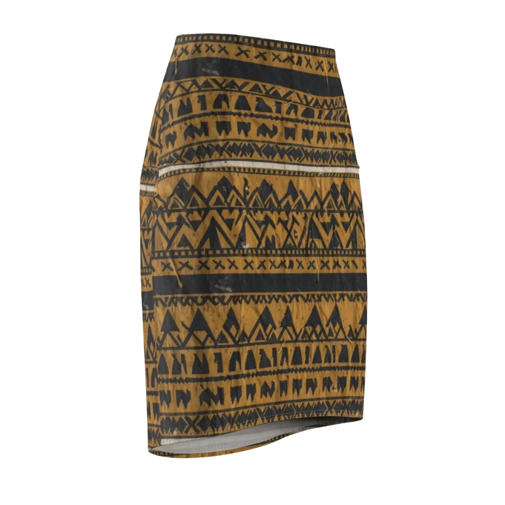 Ochre Glyph on Pencil Skirt — Front Side