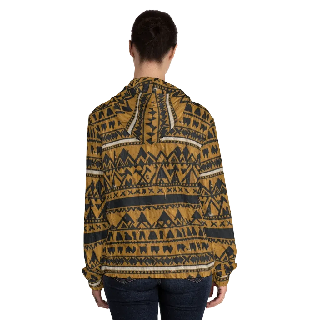 Ochre Glyph on Women's Full-Zip Hoodie — Back On Person