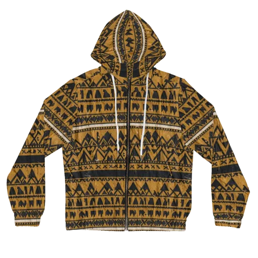 Ochre Glyph on a Women's Full-Zip Hoodie