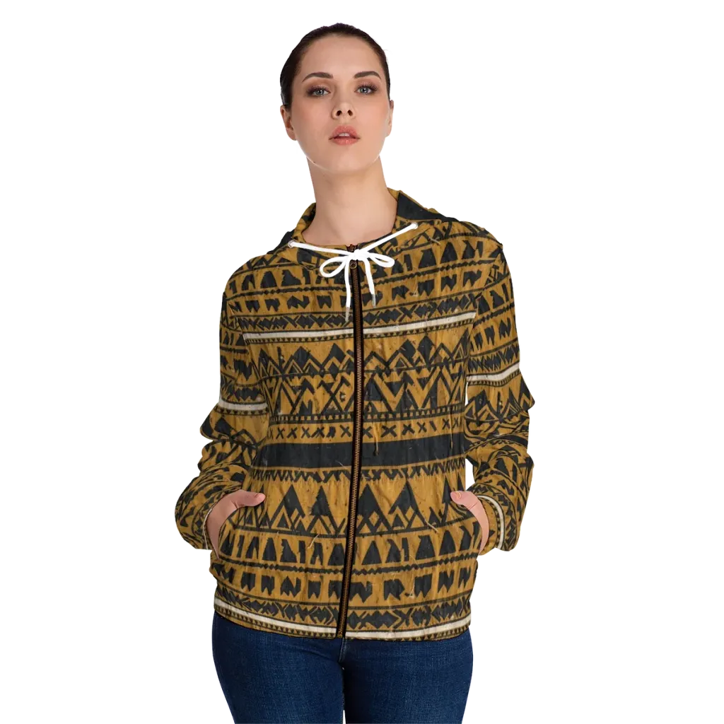 Ochre Glyph on Women's Full-Zip Hoodie — Front On Person