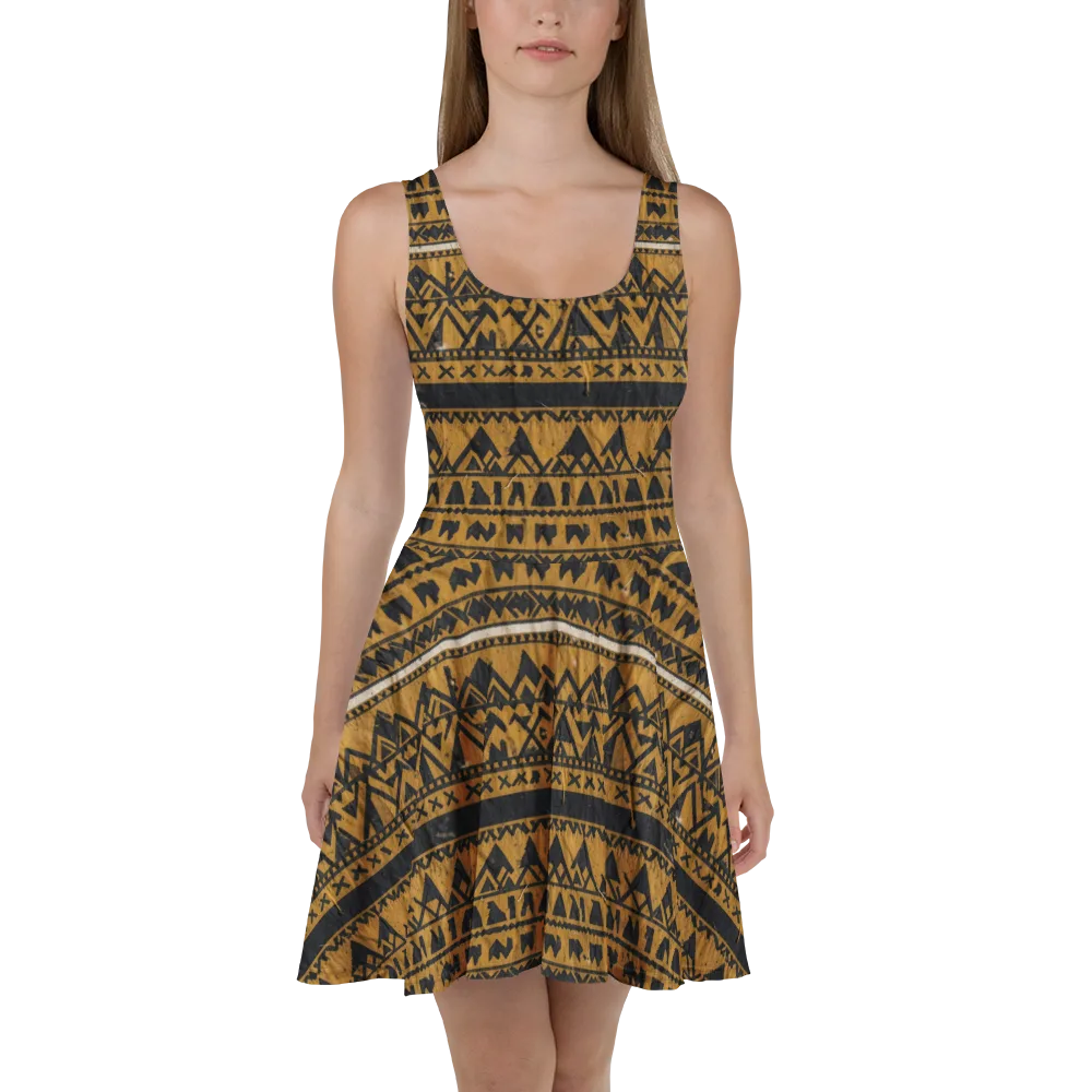 Ochre Glyph on Skater Dress — Front