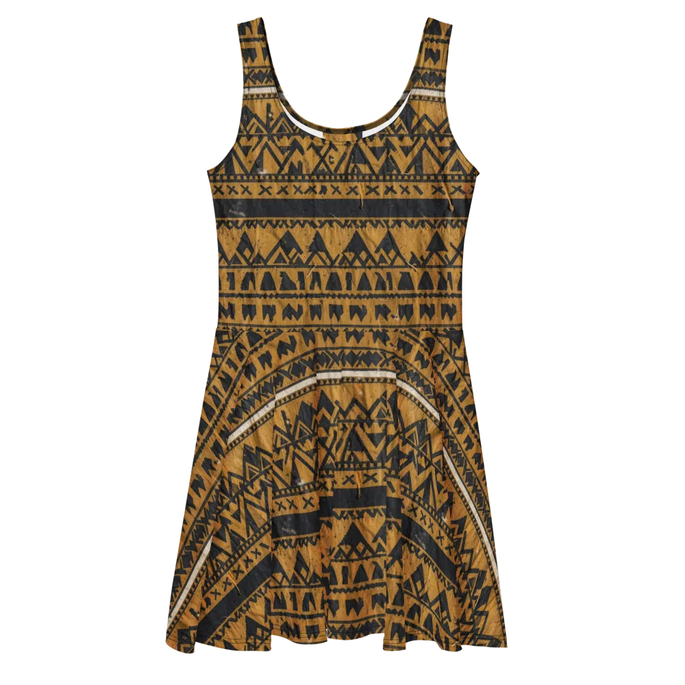 Ochre Glyph on Skater Dress — Front