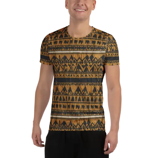 Ochre Glyph on a Men's Athletic T-Shirt