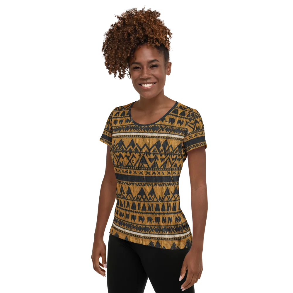 Ochre Glyph on Women's Athletic T-Shirt — Left