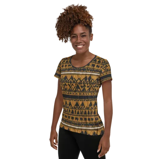 Ochre Glyph on a Women's Athletic T-Shirt