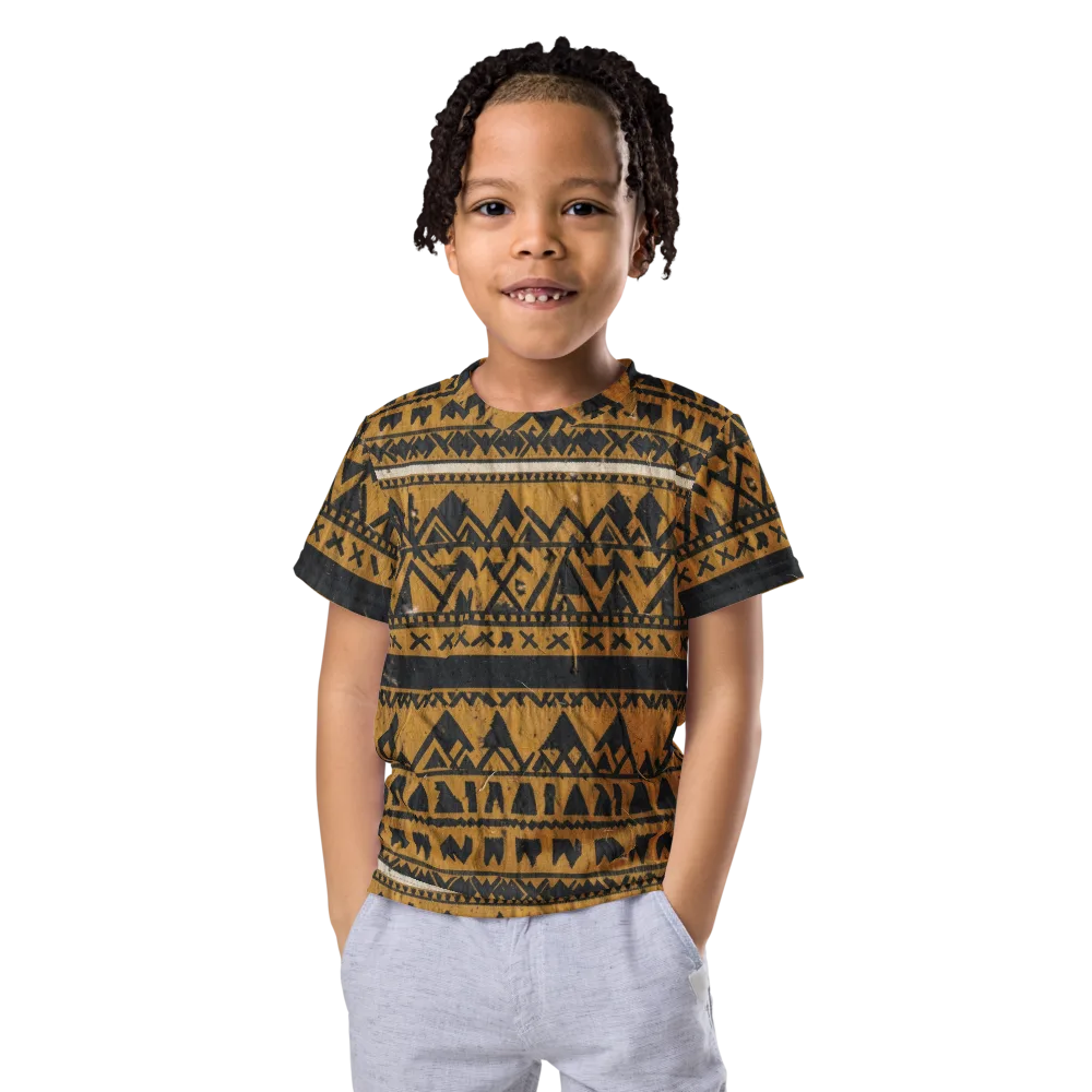 Ochre Glyph on Kids Crew Neck T-Shirt — Front