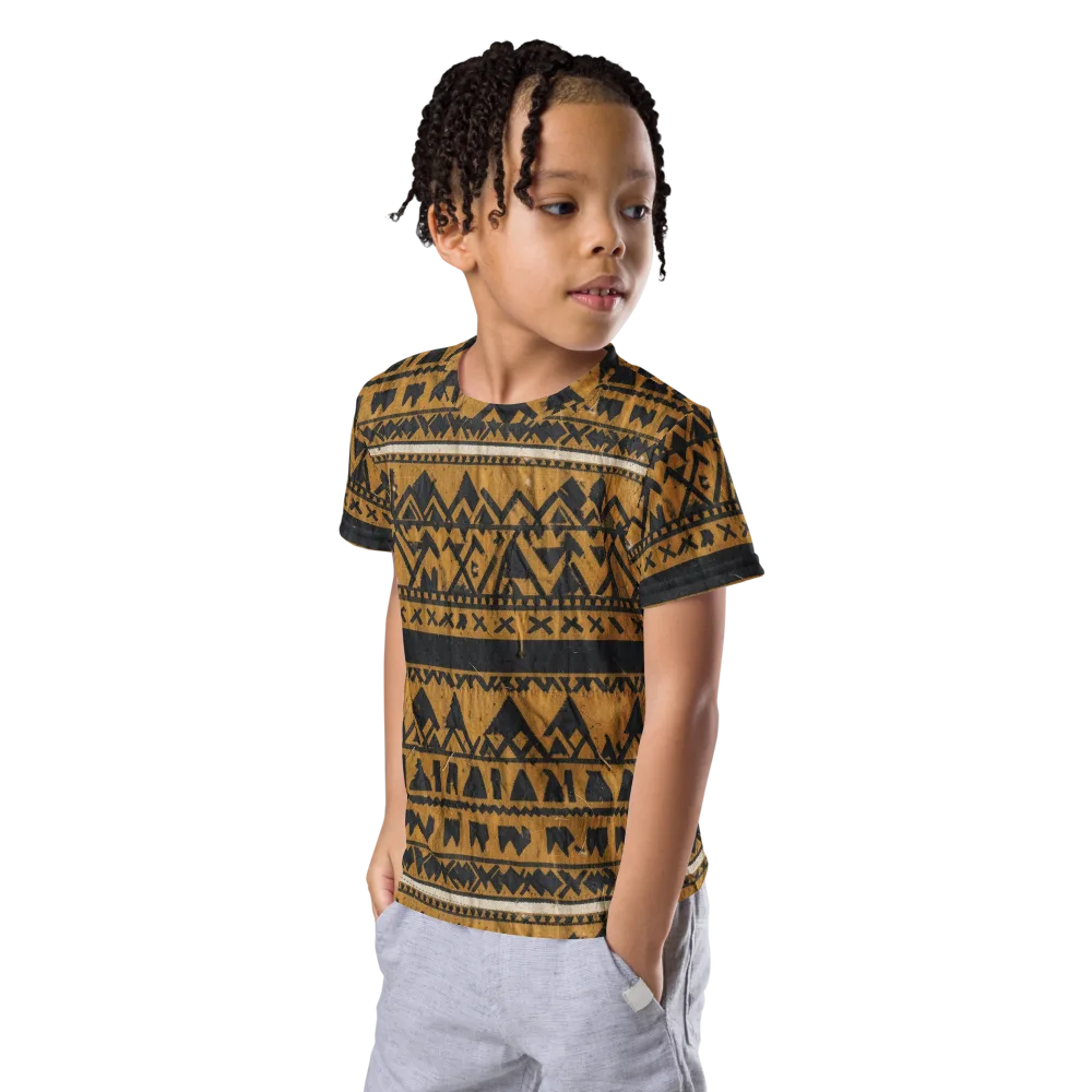 Ochre Glyph on Kids Crew Neck T-Shirt — Left Front