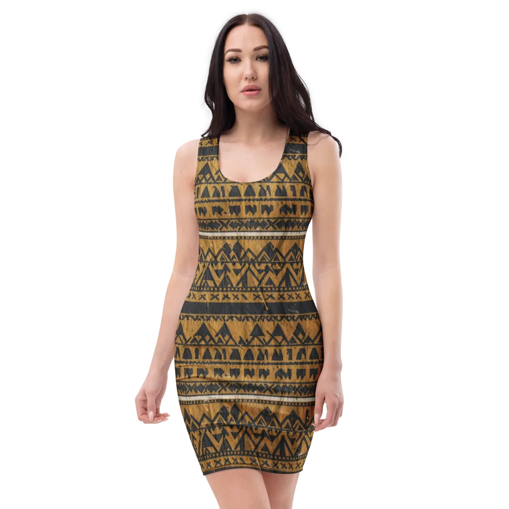 Ochre Glyph on Bodycon Dress — Front
