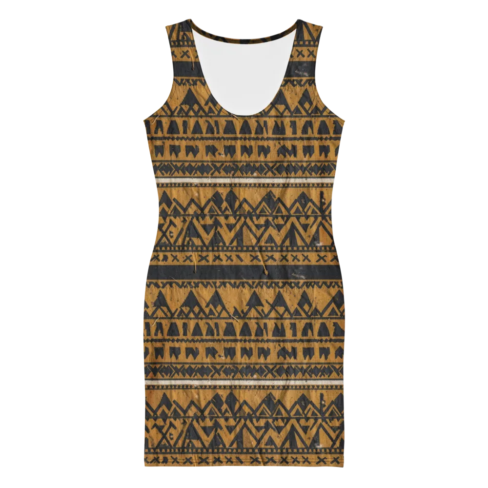 Ochre Glyph on Bodycon Dress — Front