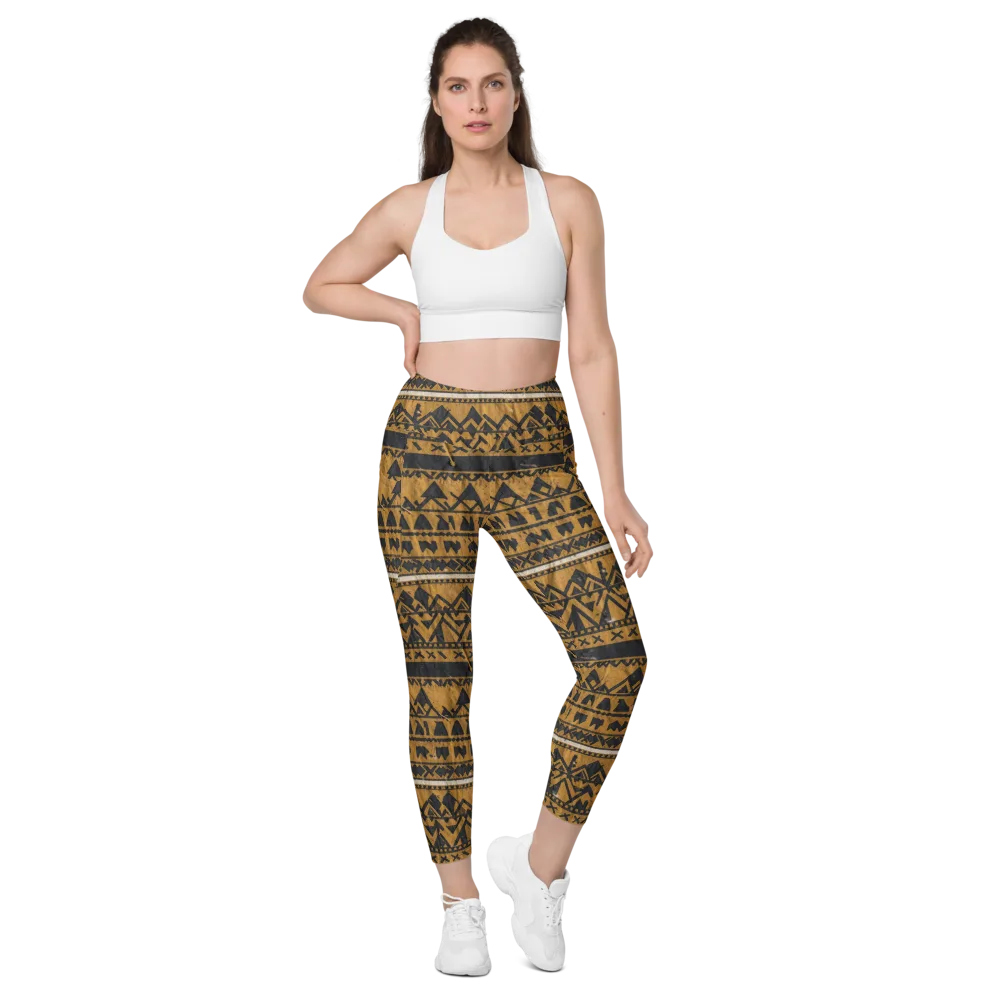 Ochre Glyph on Leggings with Pockets — Front