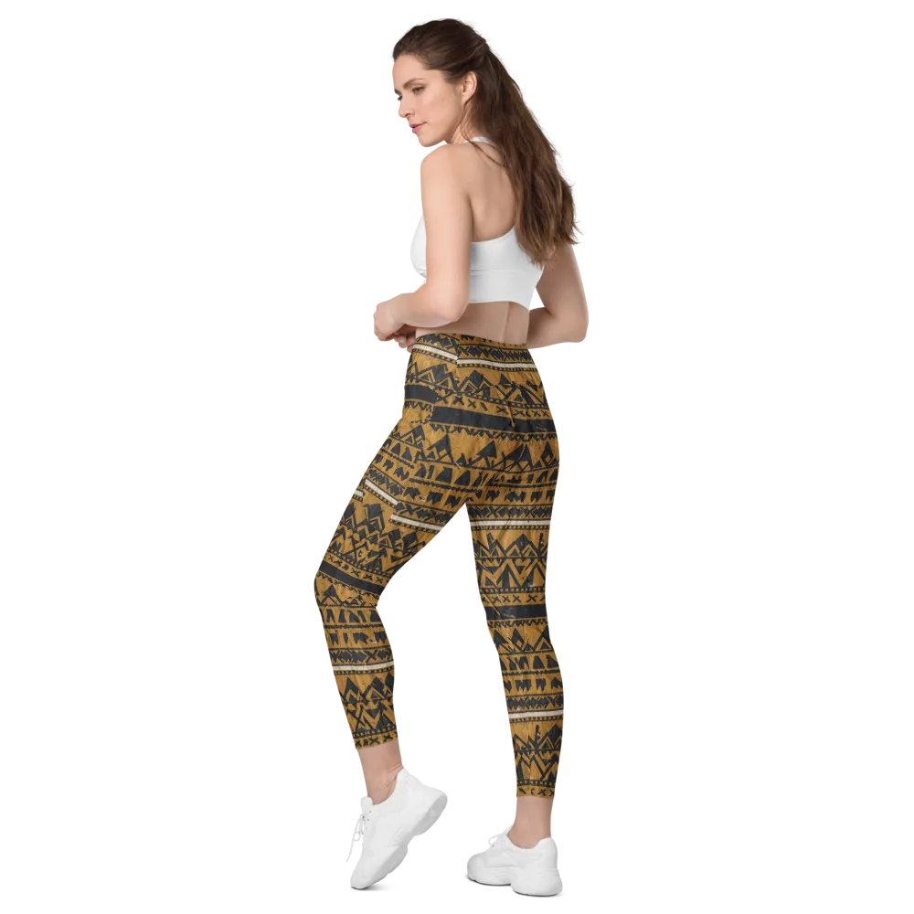Ochre Glyph on Leggings with Pockets — Left Back
