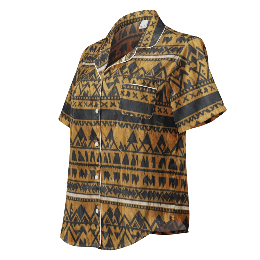 Ochre Glyph on Women's Short Sleeve Pajama Top — Left Front