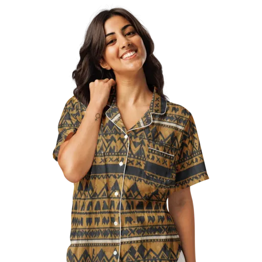Ochre Glyph on a Women's Short Sleeve Pajama Top