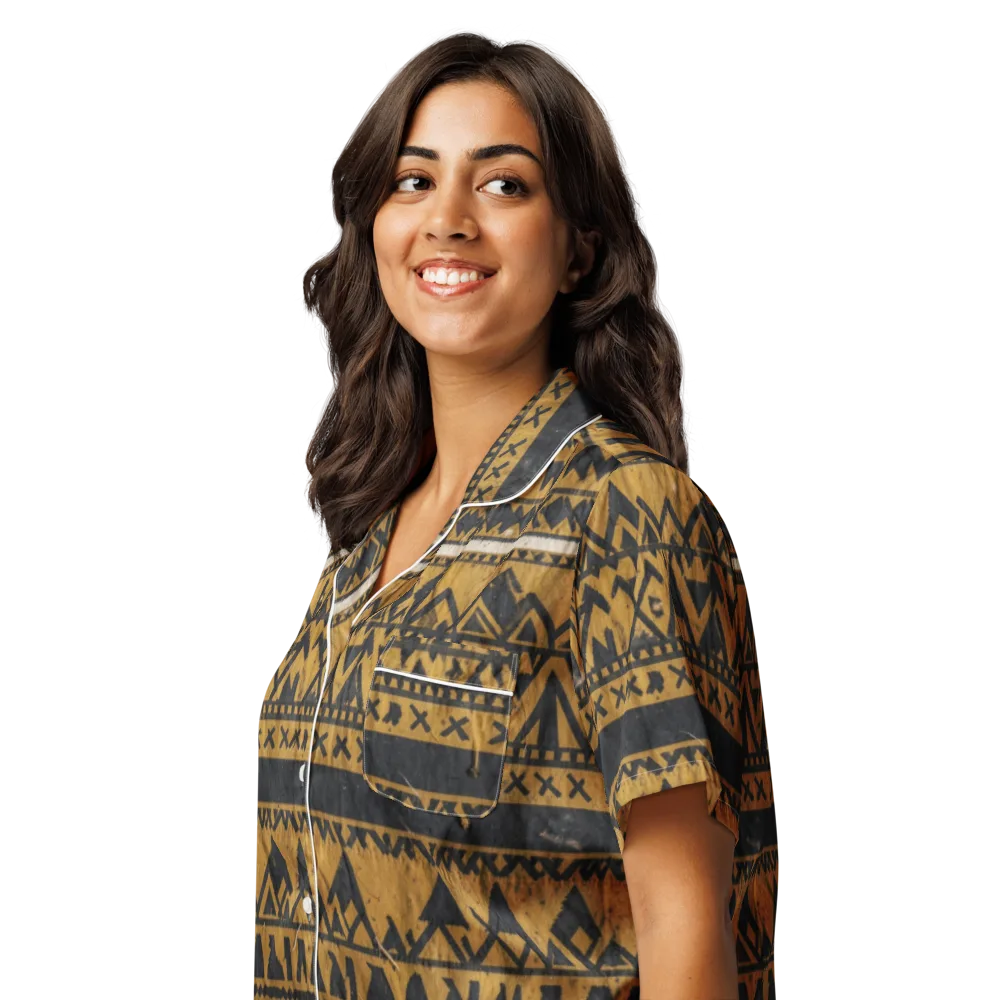 Ochre Glyph on Women's Short Sleeve Pajama Top — Left Front