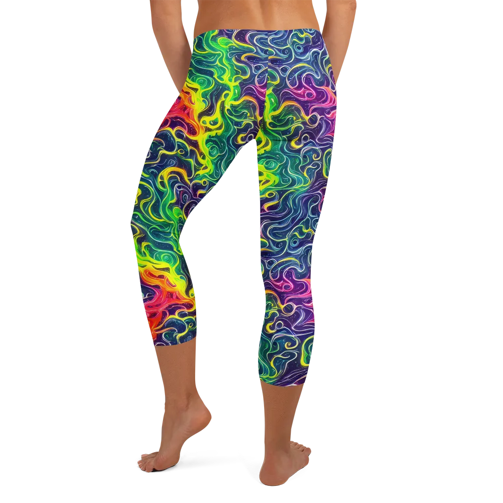 Psychedelic Undertow on Capri Leggings — Back