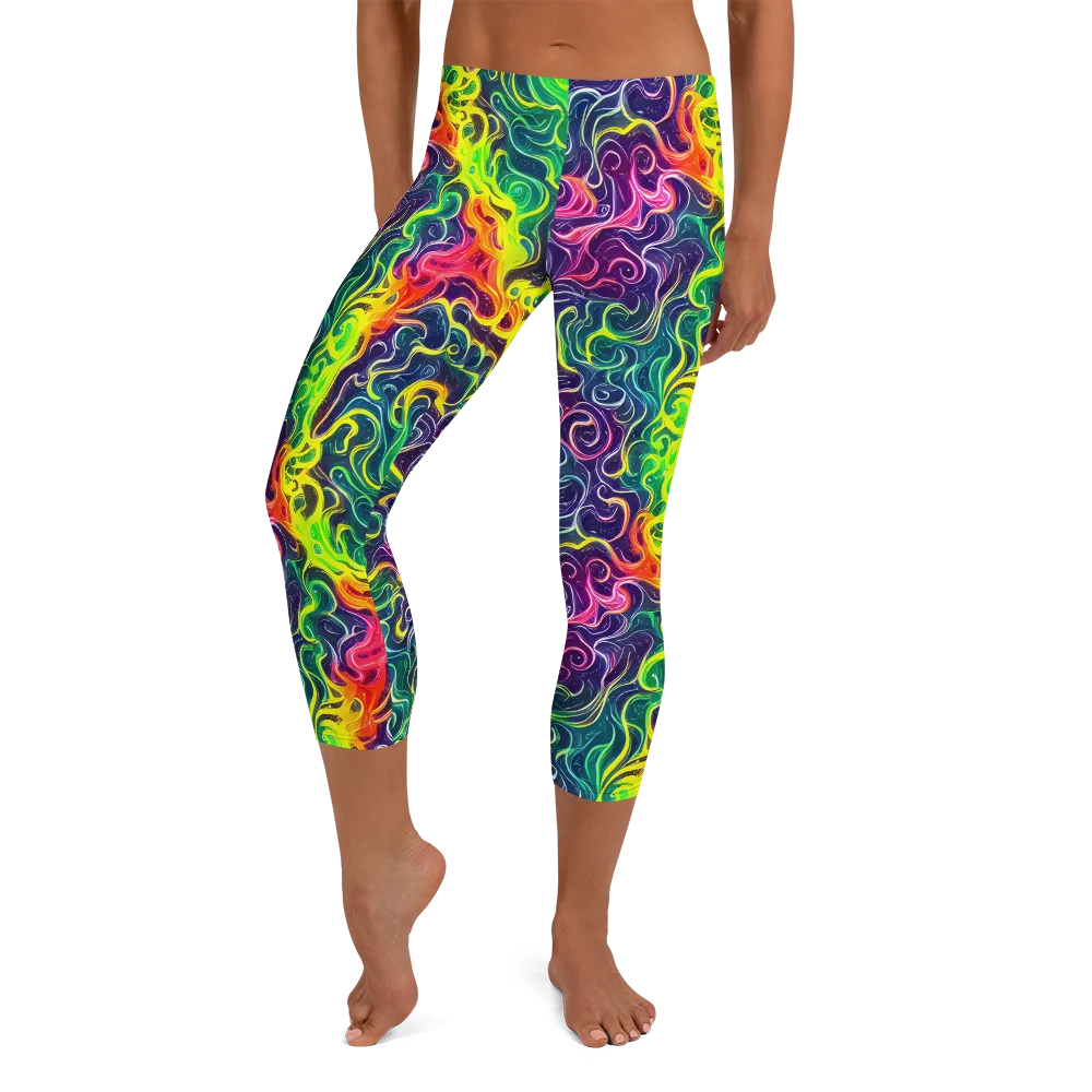 Psychedelic Undertow on Capri Leggings — Front