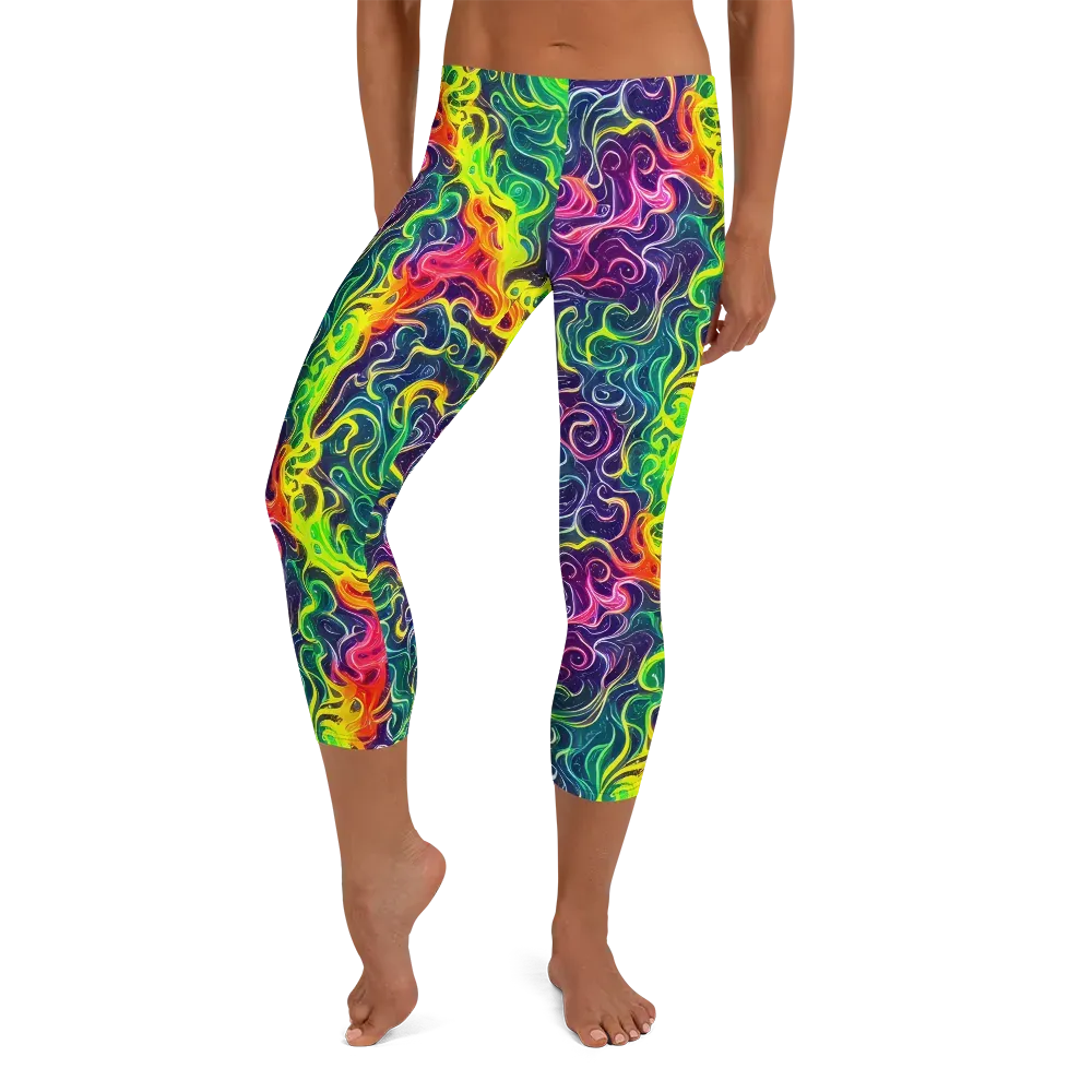 Psychedelic Undertow on Capri Leggings — Front