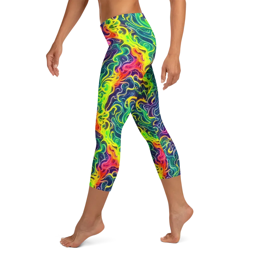 Psychedelic Undertow on Capri Leggings — Left