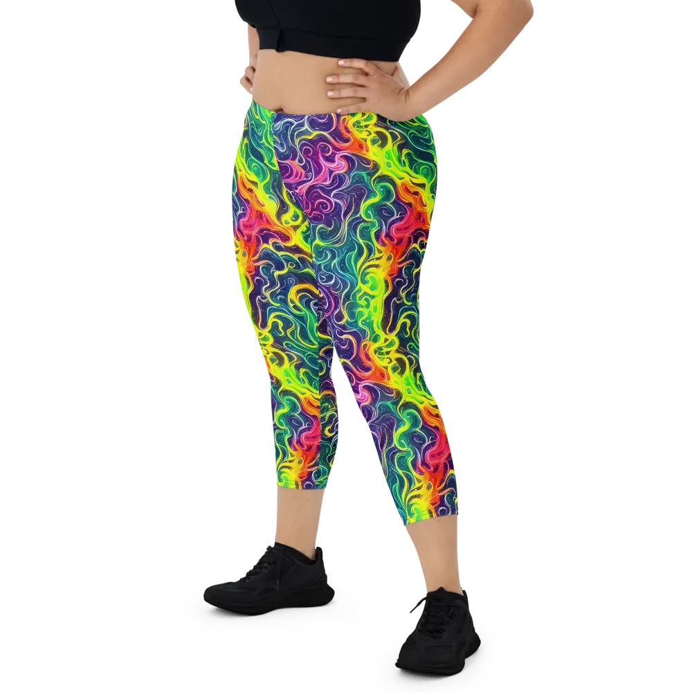 Psychedelic Undertow on Capri Leggings — Front