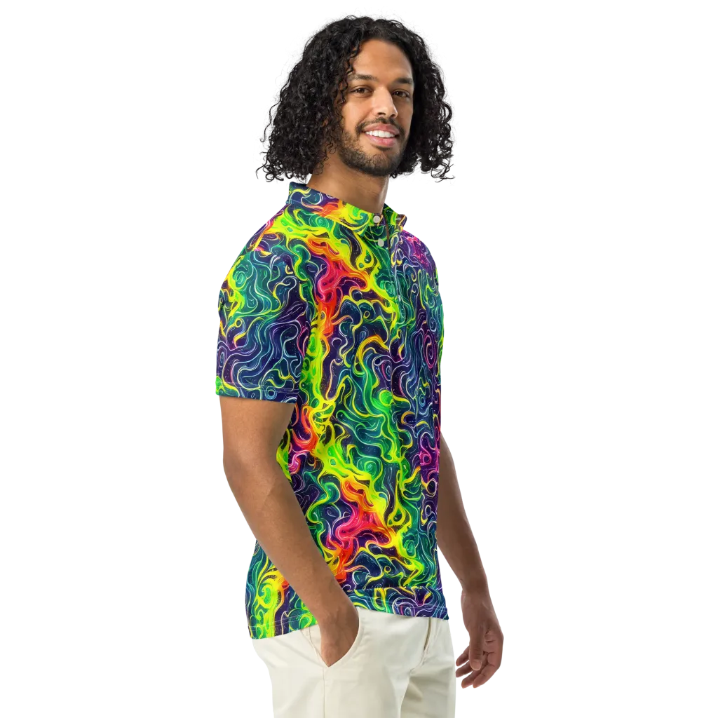 Psychedelic Undertow on Men's Slim Fit Polo Shirt — Right Front