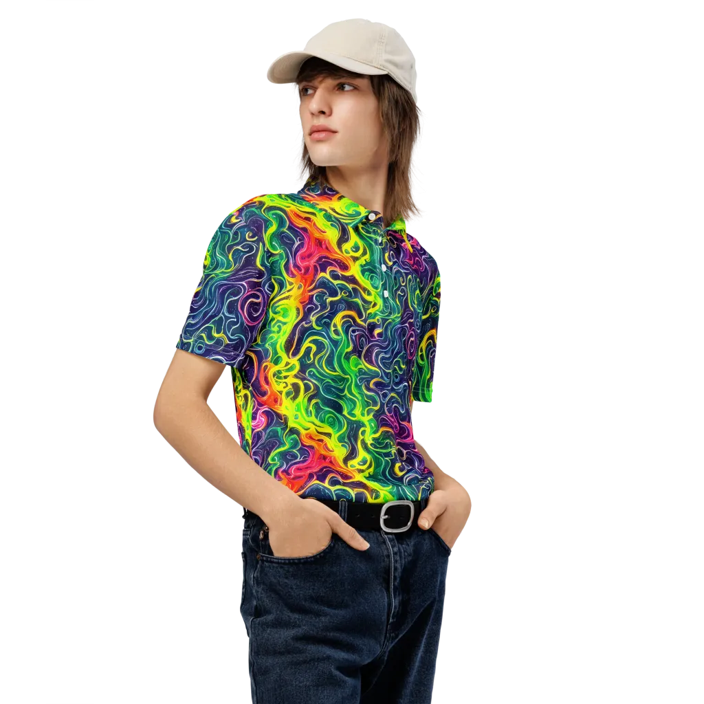 Psychedelic Undertow on Men's Slim Fit Polo Shirt — Right Front