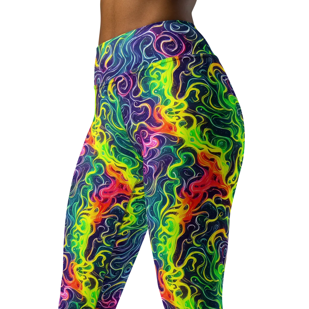 Psychedelic Undertow on Yoga Leggings — Left Front