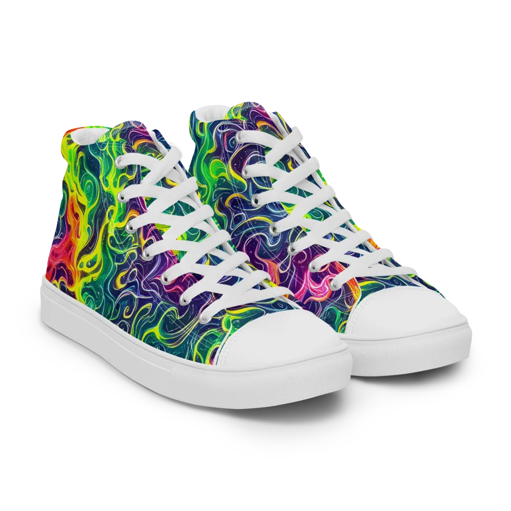 Psychedelic Undertow on Men's High Top Canvas Shoes — Right Front