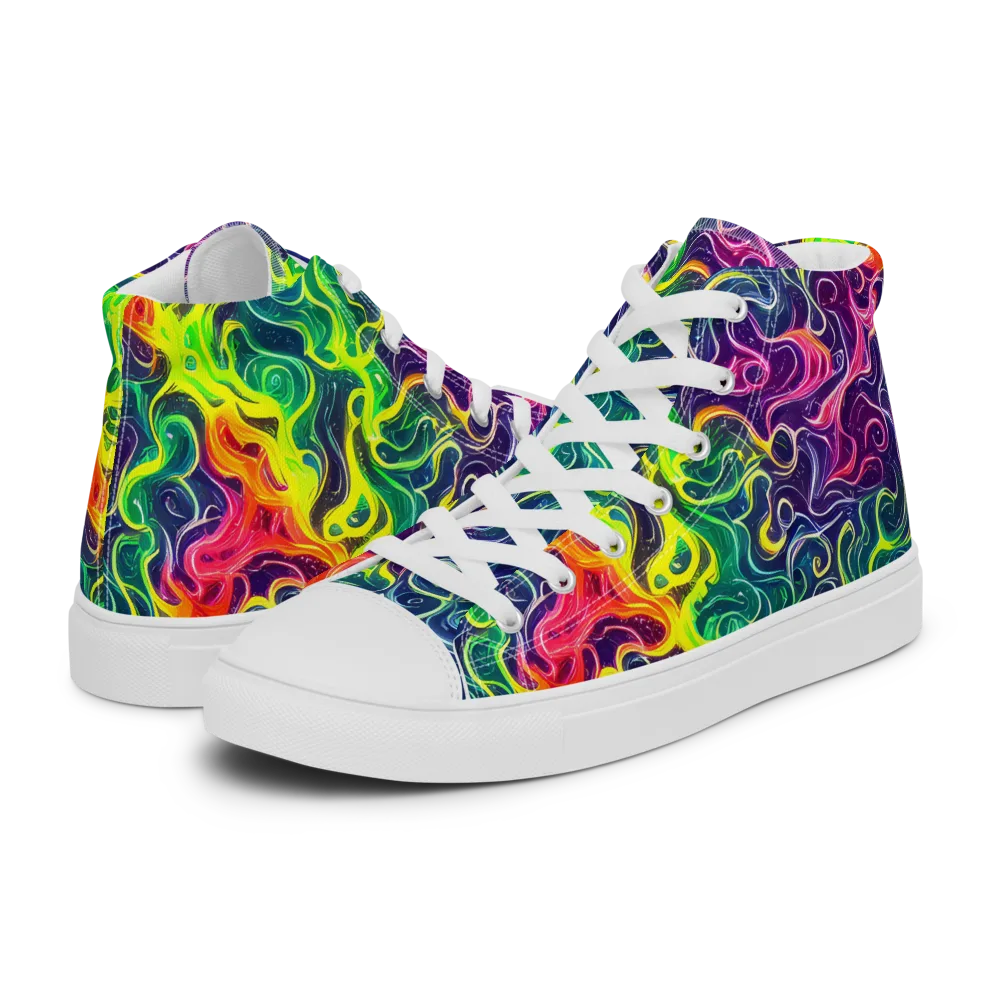 Psychedelic Undertow on Men's High Top Canvas Shoes — Left