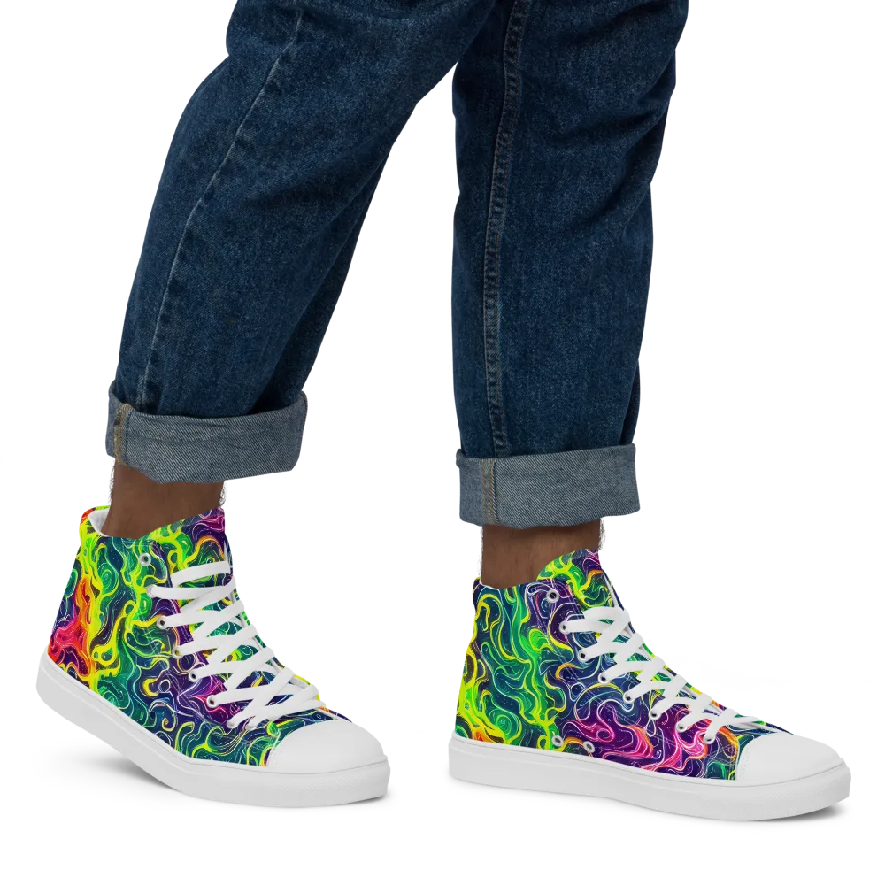 Psychedelic Undertow on Men's High Top Canvas Shoes — Right