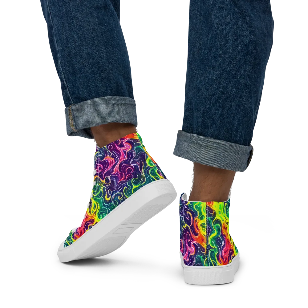 Psychedelic Undertow on Men's High Top Canvas Shoes — Back