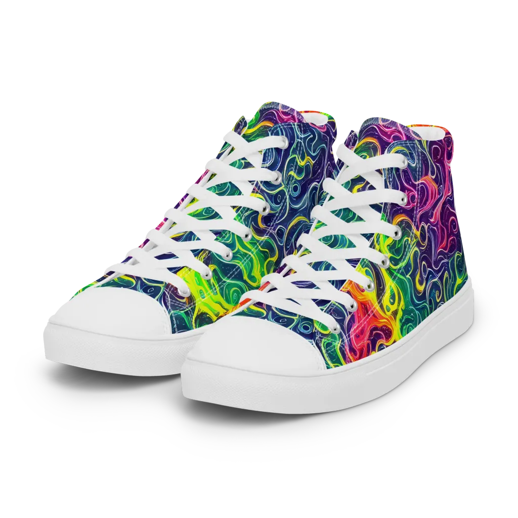 Psychedelic Undertow on Women's High Top Canvas Shoes — Left Front
