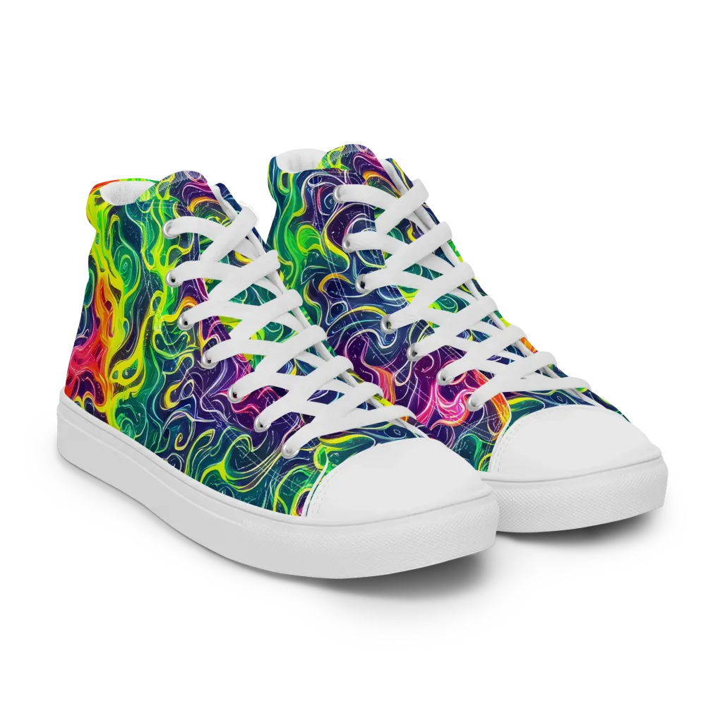 Psychedelic Undertow on Women's High Top Canvas Shoes — Right Front