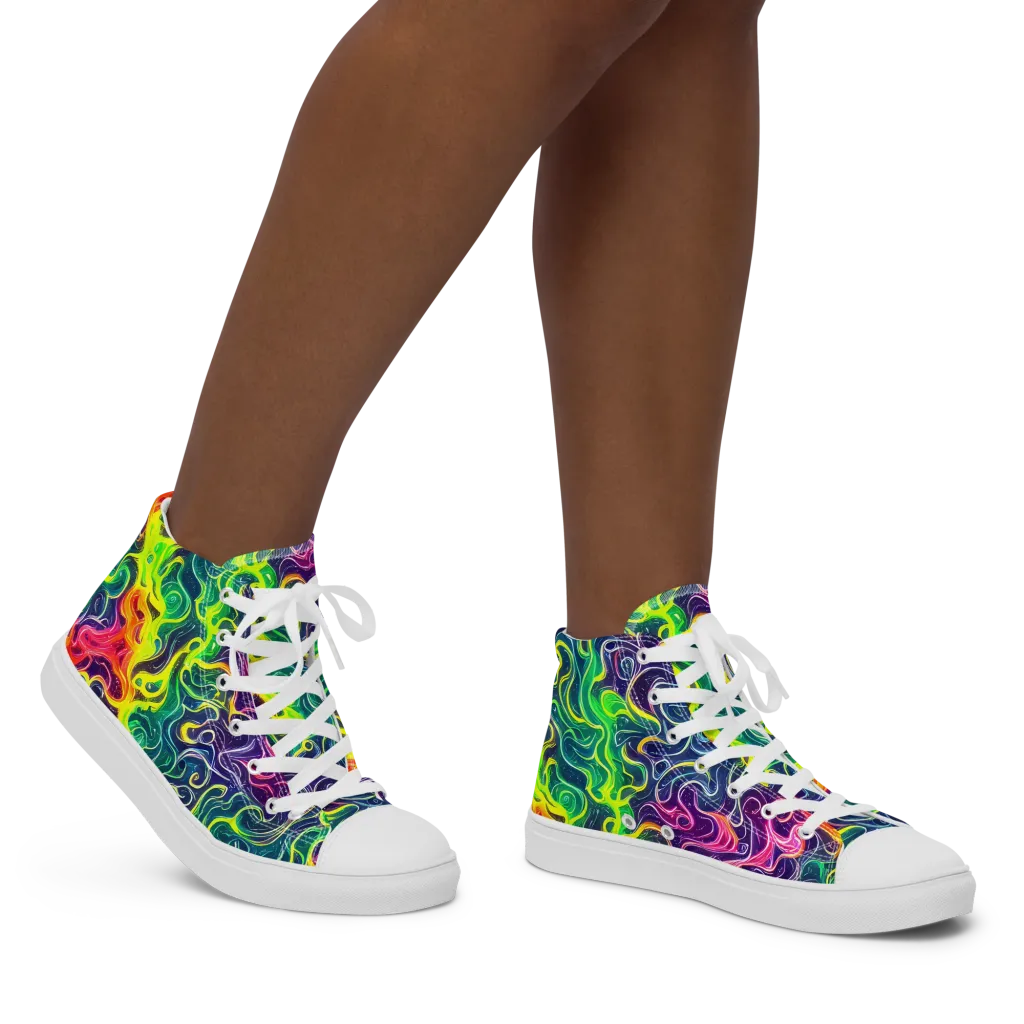 Psychedelic Undertow on Women's High Top Canvas Shoes — Right