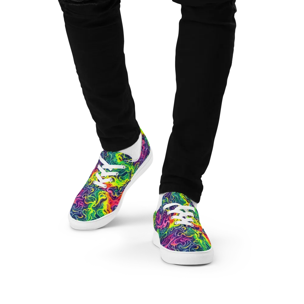 Psychedelic Undertow on Men's Lace-Up Canvas Shoes — Front